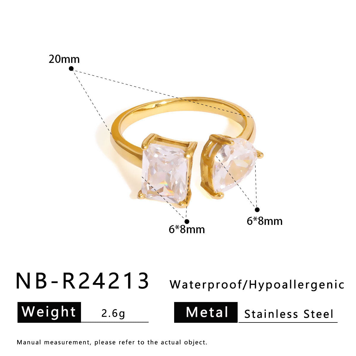 Retro Design Shiny Zircon Ring Stainless Steel Ring Open Personality Niche Jewelry