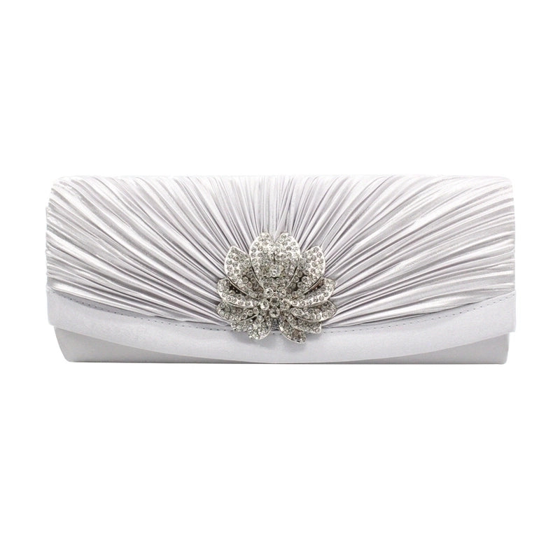 Red Black Silver Silk Solid Color Rhinestone Square Folds Evening Bags