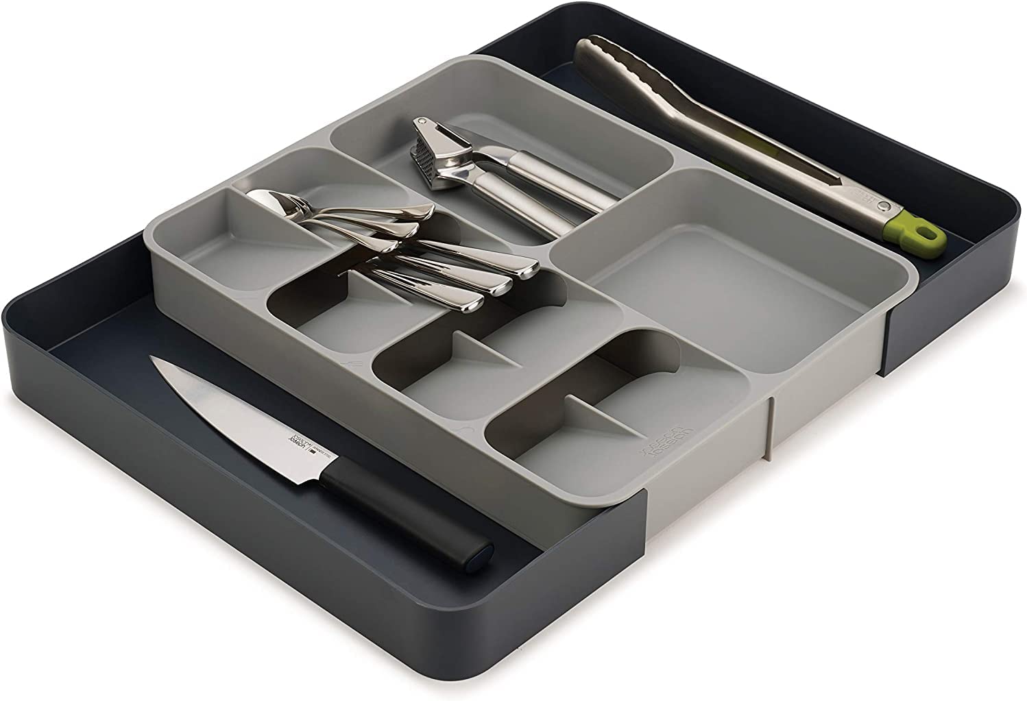 Kitchen Drawer Organizer Tray For Cutlery Utensils And Gadgets. Expandable. Gray