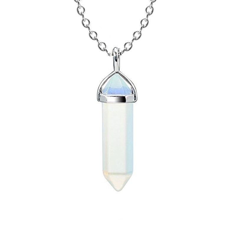 Fashion Hexagon Prism Alloy Natural Stone Cable Chain Pendant Necklace In Bulk