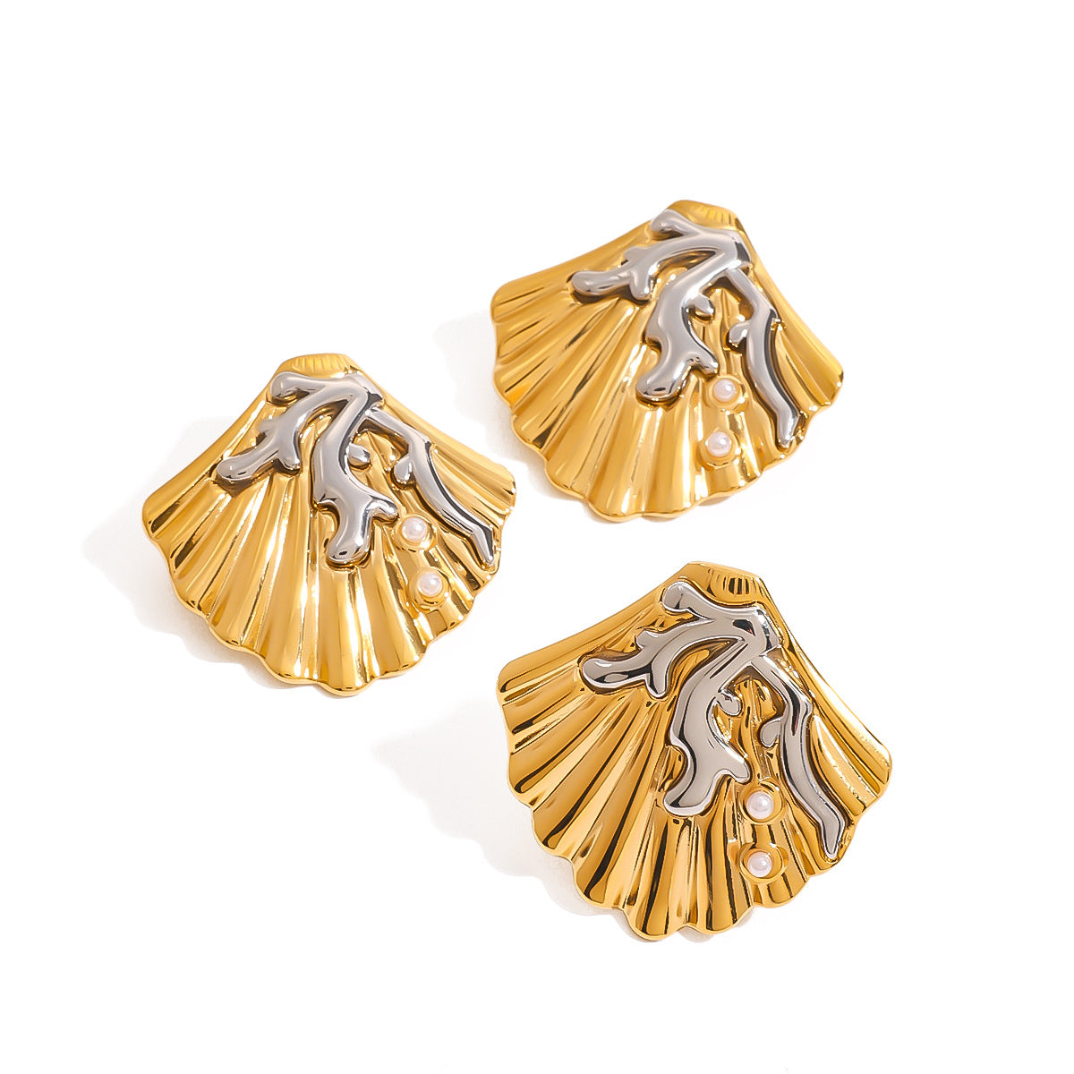 Stainless Steel Pearl Ring Ocean Style Shell Earrings Titanium Steel Rings