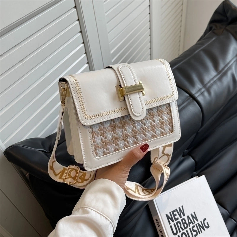 Women's Pu Leather Solid Color Fashion Square Flip Cover Shoulder Bag Crossbody Bag