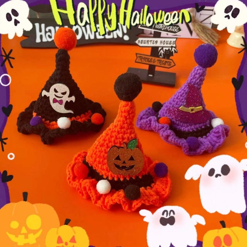 New Pet Halloween Party Crossdressing Hat Witch Hand Crocheting Woolen Cap Pet Headdress