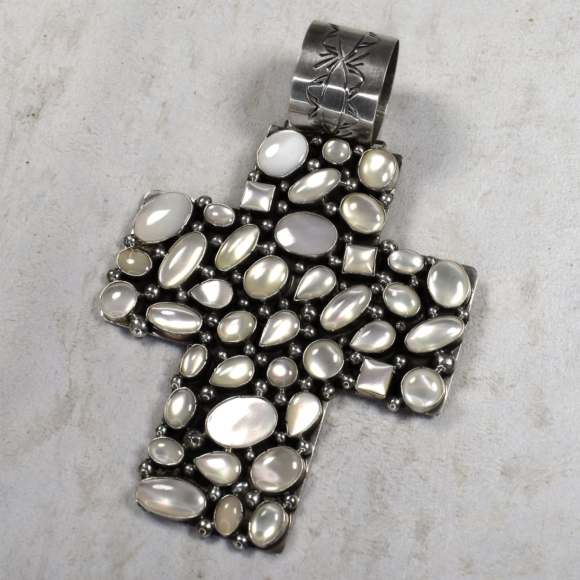 Large Square Cross Pendant with Mother of Pearl Inlay