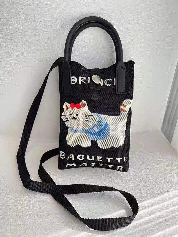 Cat-mounted Mobile Phone Bag Women's Crossbody Mini Bag Small Cute Lightweight Four Seasons Handbag Knitted Bag