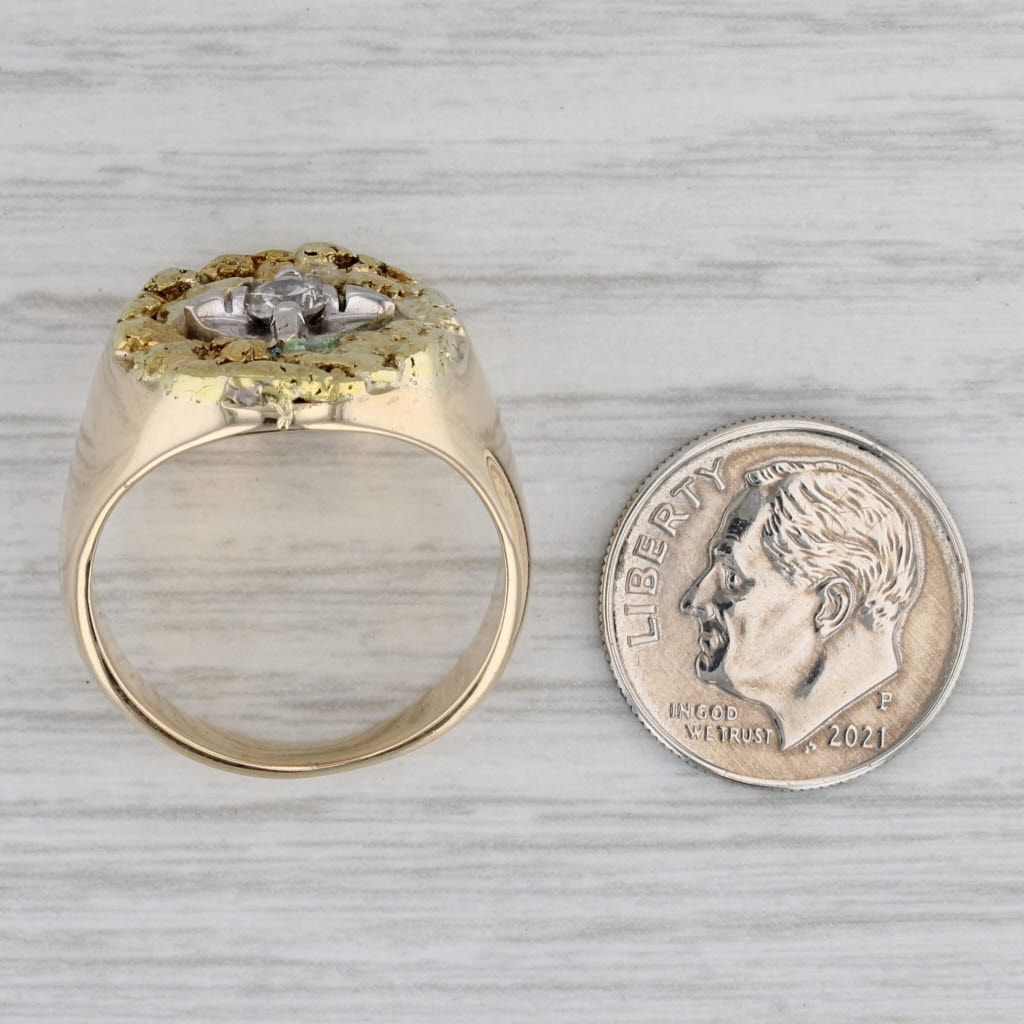 Vintage 0.22ct Diamond Solitaire Gold Nugget Ring 10k 18k Yellow Gold Size 9.25