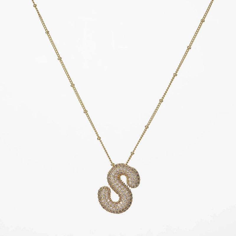 Copper Gold Plated Silver Plated IG Style Minimalist Plating Inlay Letter Zircon Pendant Necklace