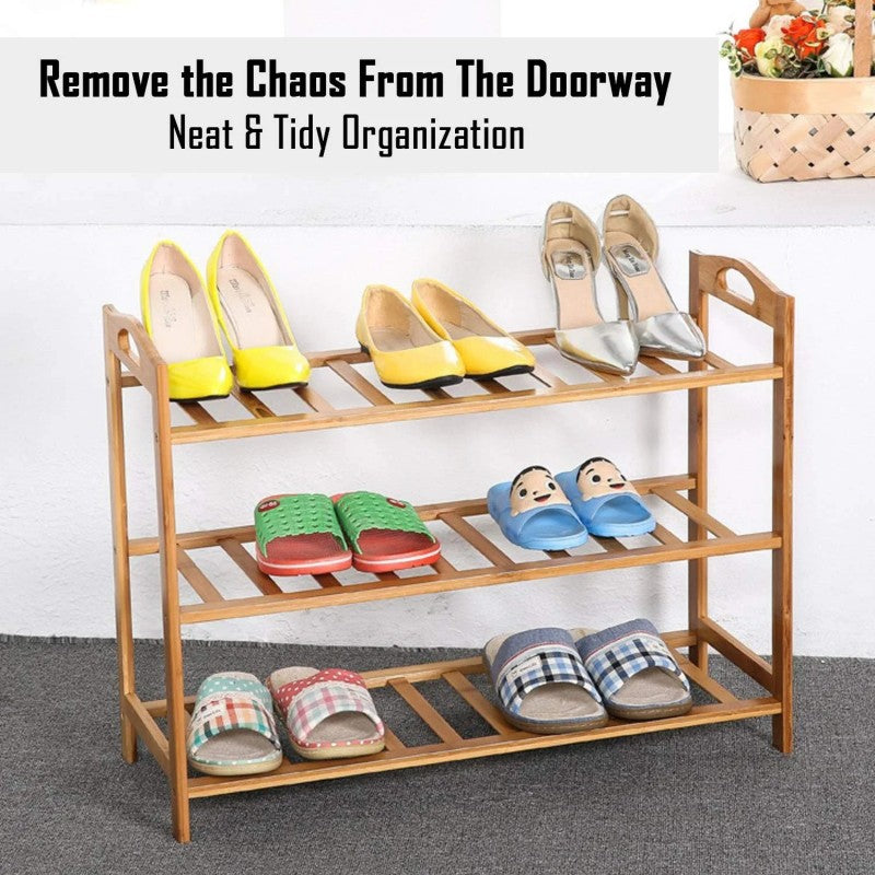 3 Tier Bamboo Wooden Shoe Rack Shoe Organizer