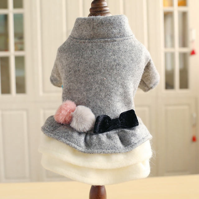 Ball Bow Decor Fleece Dog Cat Dress