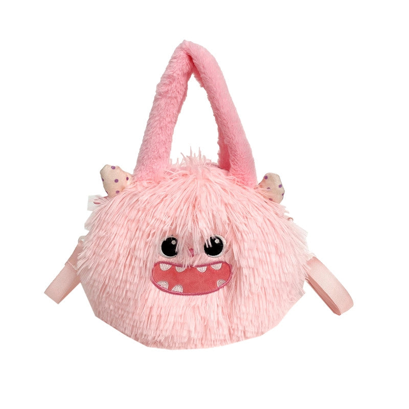Women's Plush Solid Color Cute Bucket Zipper Handbag