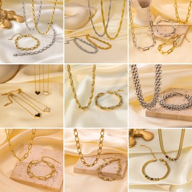 Hip-Hop Retro Solid Color Titanium Steel Plating Jewelry Set