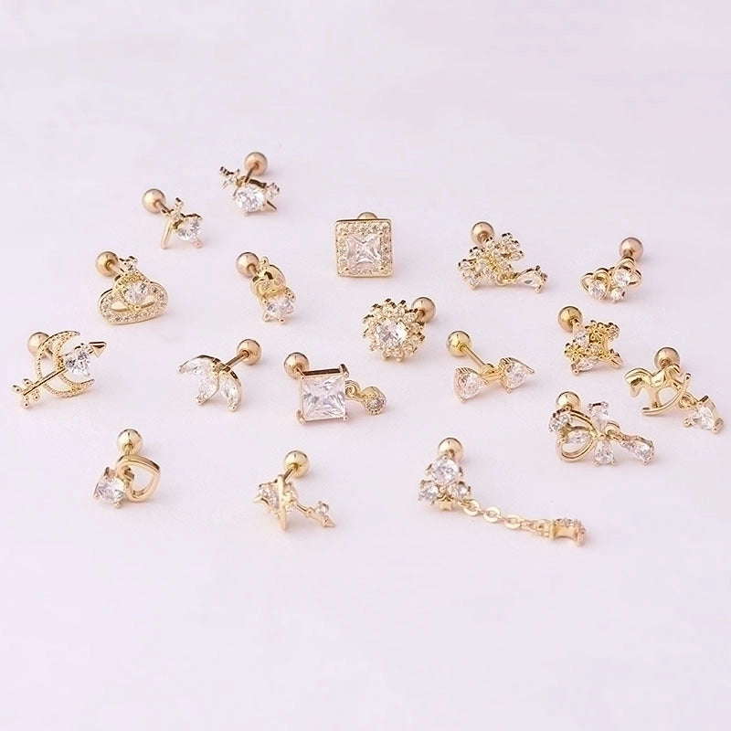 Ear Cartilage Rings & Studs Fashion Geometric 316L Stainless Steel  Copper Plating Inlay Zircon