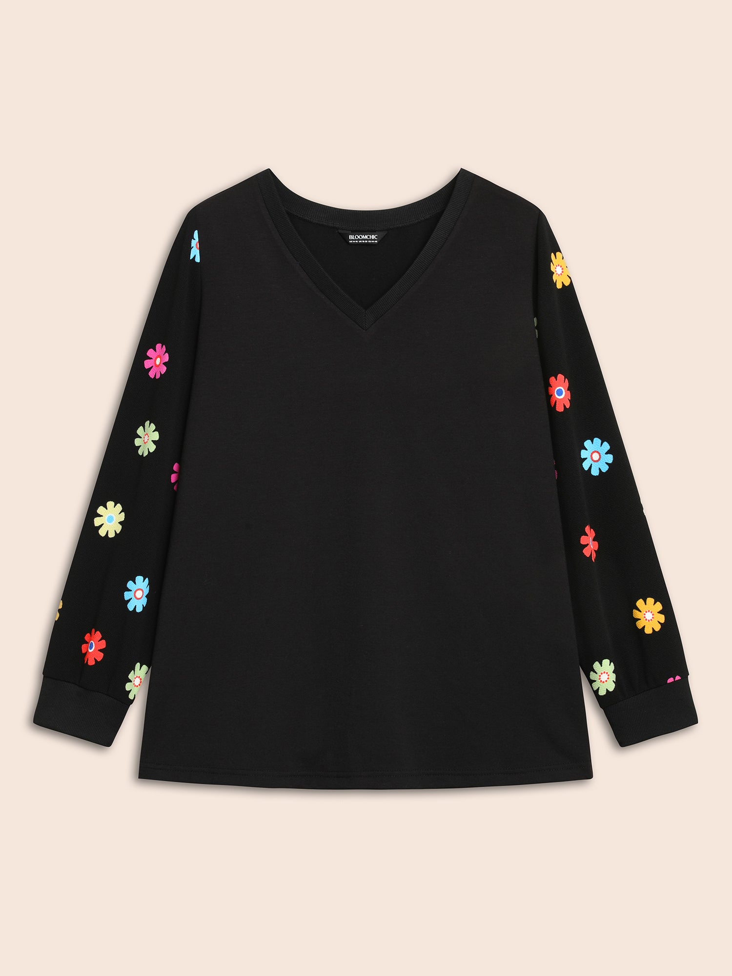 V Neck Floral Slightly Stretchy Sweatshirt