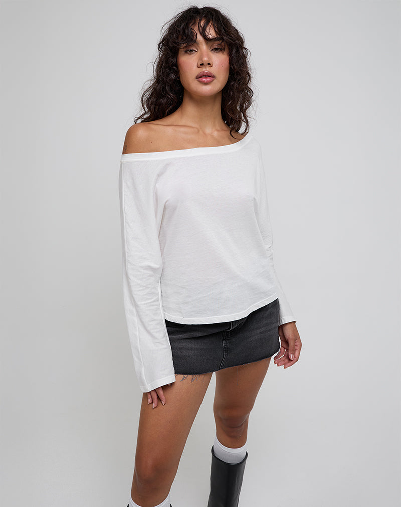 Damian Off The Shoulder Long Sleeve Basic Top in Ivory