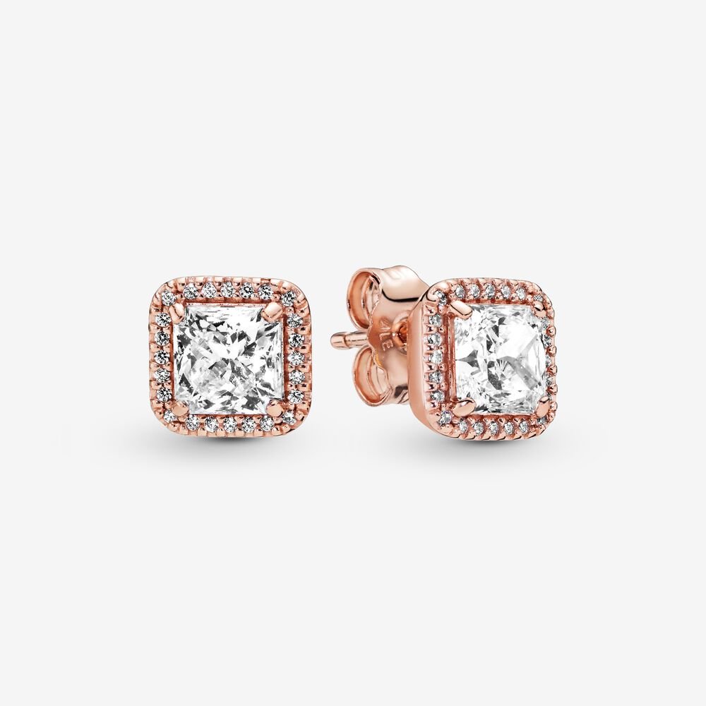 Rose Gold Square Sparkle Halo Stud Pandora Earrings