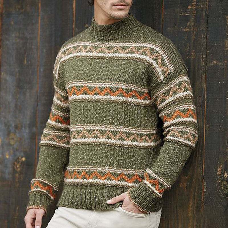 Retro Green Stripes Jacquard Iceland Sweater