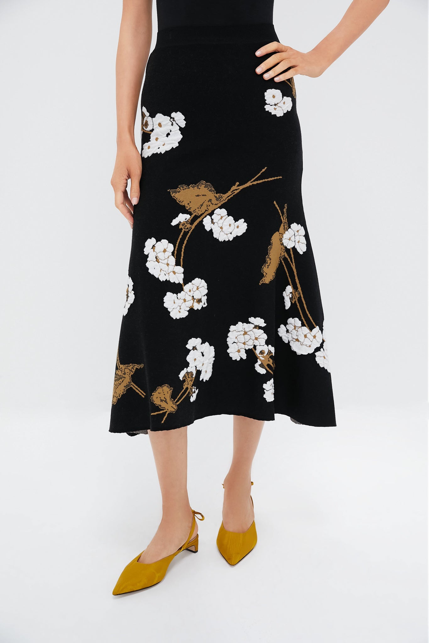 Elena Garden Black A-line Midi Knit Skirt