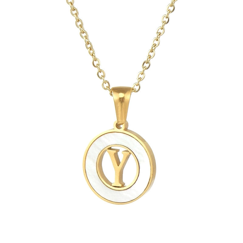 Minimalist Letter Stainless Steel Pendant Necklace Plating Hollow Out Shell Stainless Steel Necklaces