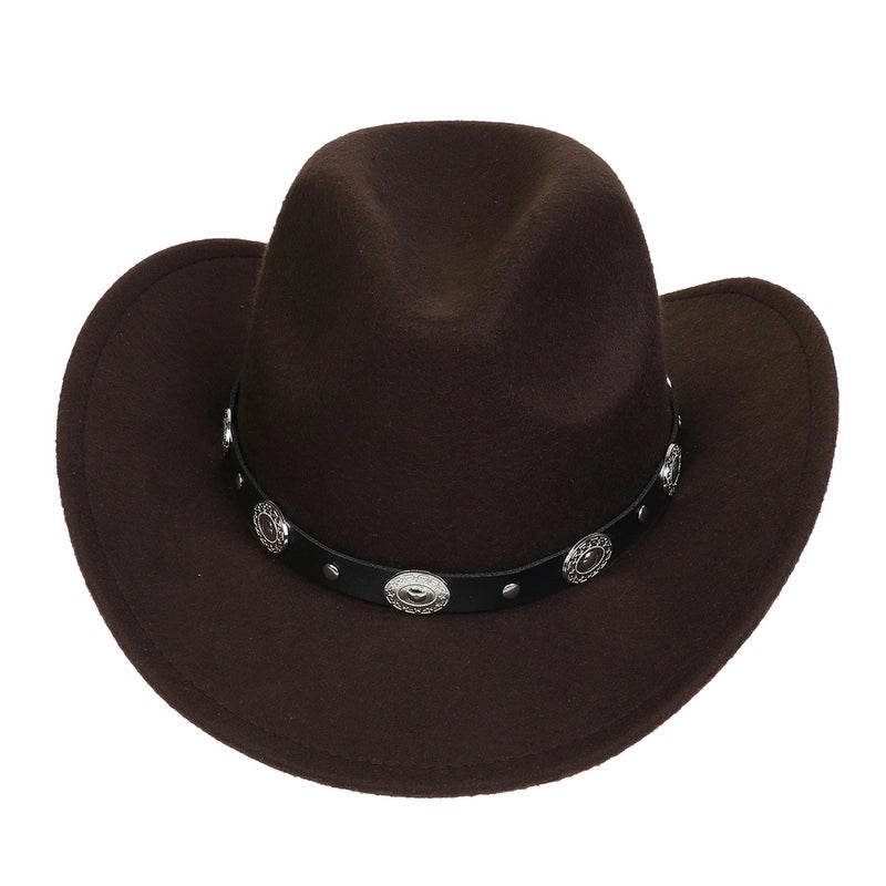 Tibetan Western Denim Top Hat Spring And Autumn New Jazz Hat Big Brim Five-pointed Star Belt Accessories Felt Hat For Men And Women