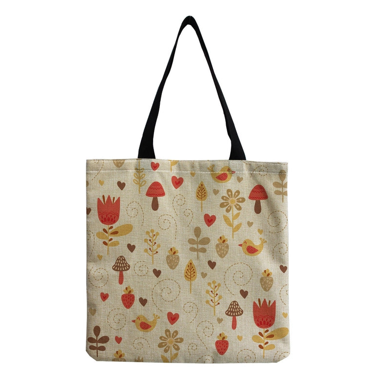 Women's Cotton And Linen Mushroom Cute Square Open Tote Bag