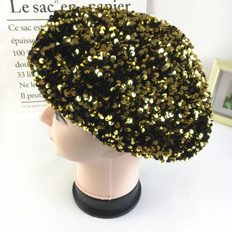 Korean Style Fashion Net Red Gold Velvet Sequined Beret Women's Autumn And Winter Fashion Temperament Painter Hat Beret