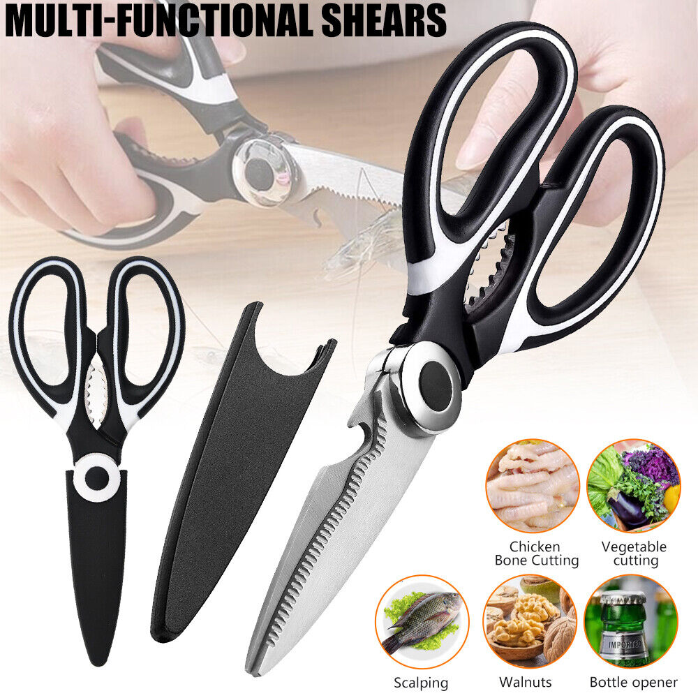 Multi-Purpose Kitchen Stainless Steel Kitchen Scissor with Protection Blade for Cutting Fish. Meat. Vegetables. Herbs. Bones. Nuts. & barbecue