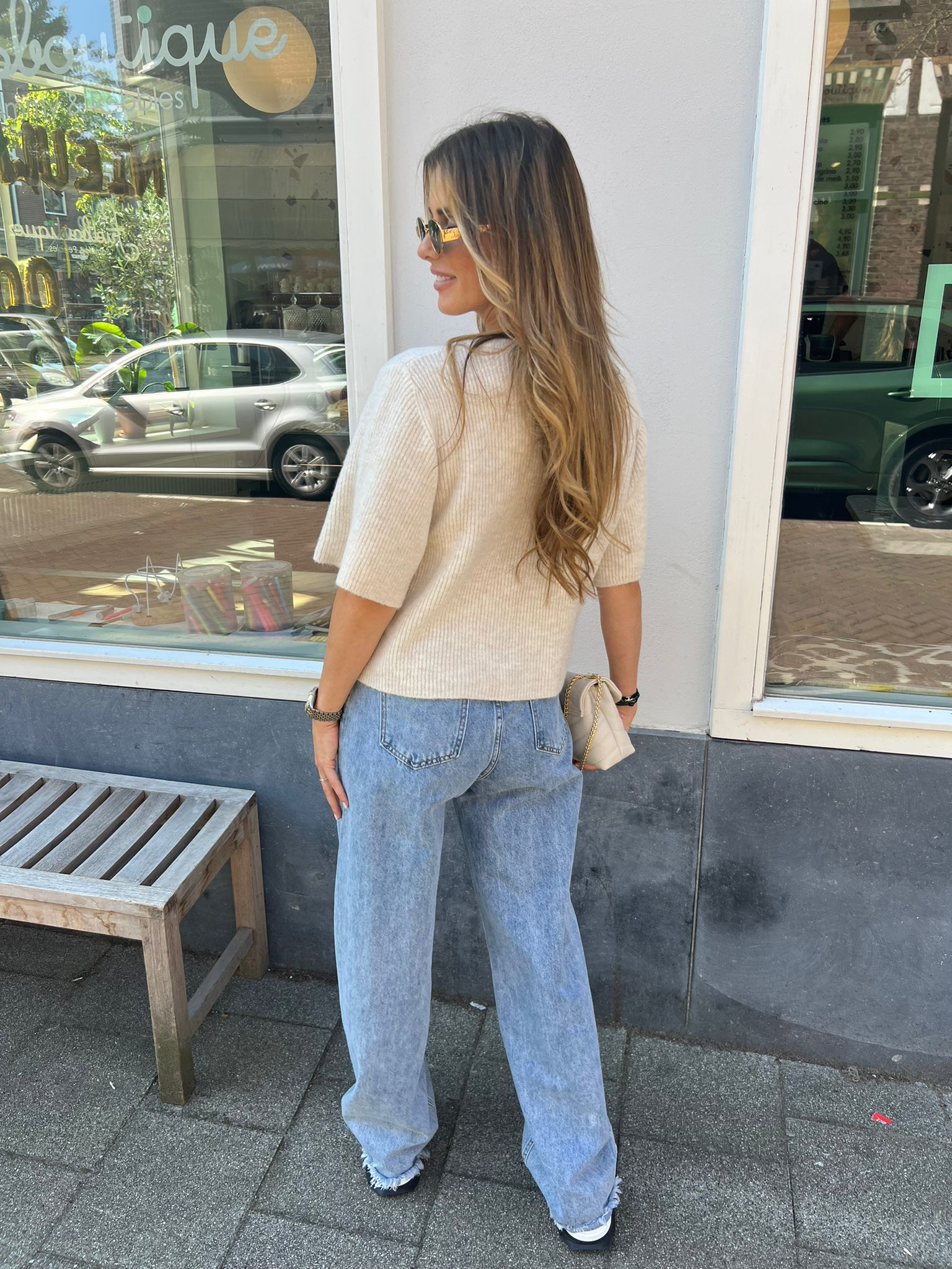 Emma knitted short sleeve vest beige