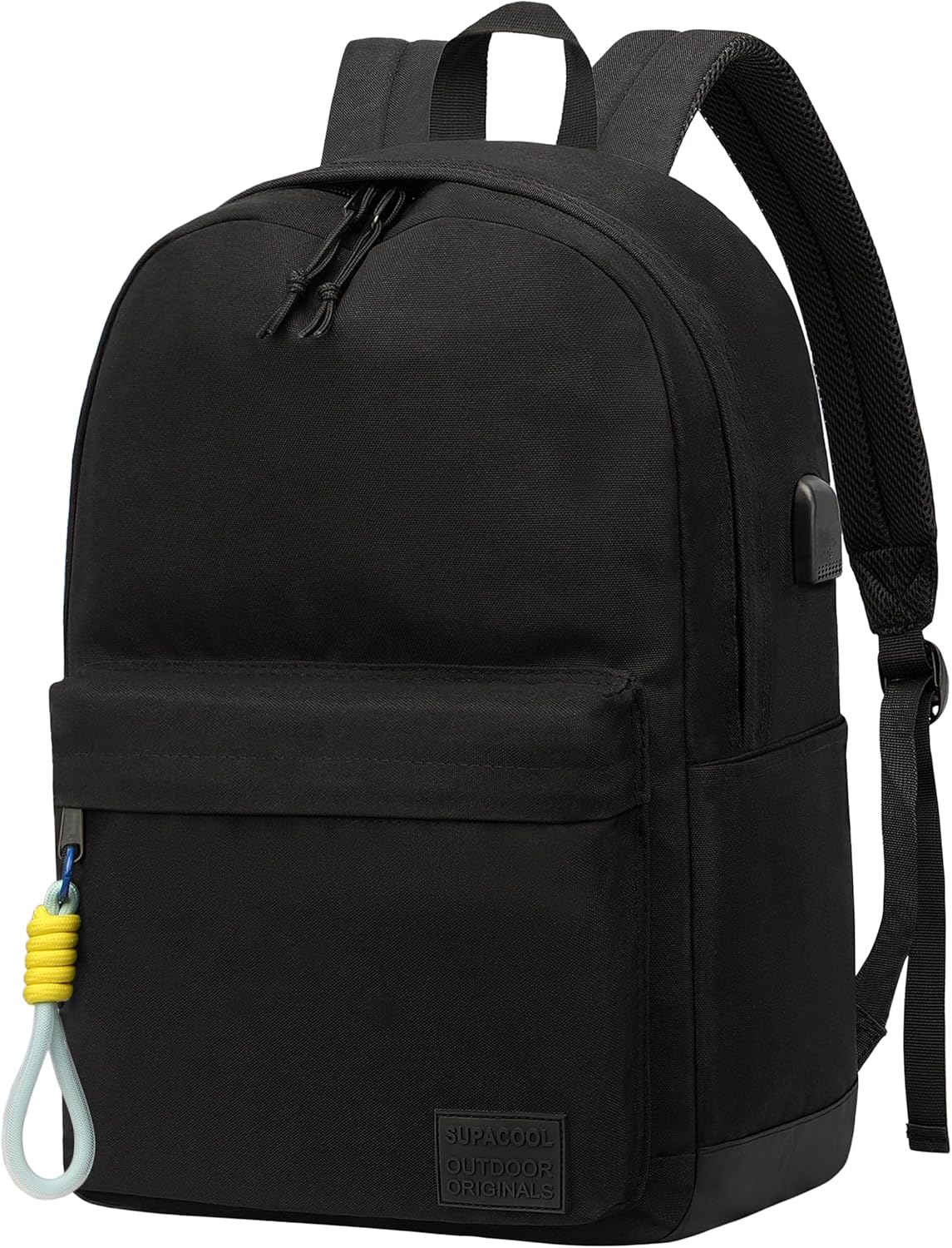 SUPACOOL Casual Laptop Backpack for Men and Women, School Backpack for Boys and Girls, College Bookbag, USB Charging Port, Lightweight Back Pack(Black)