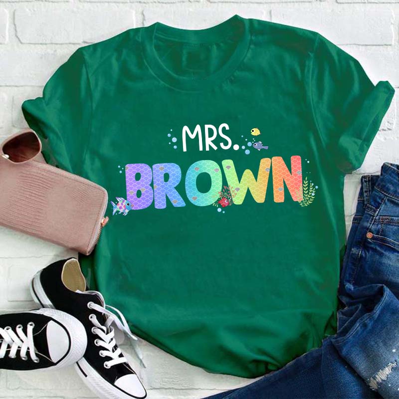 Personalized Name Rainbow Fish Teacher T-Shirt