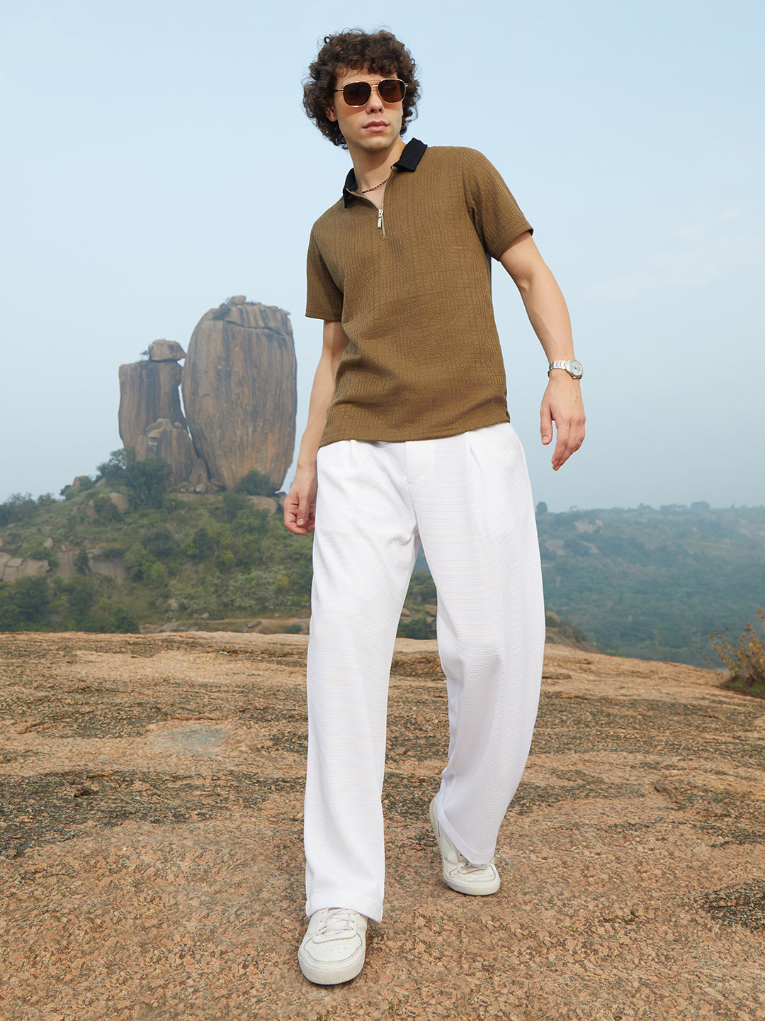 Oblique-Block Polo T-Shirt