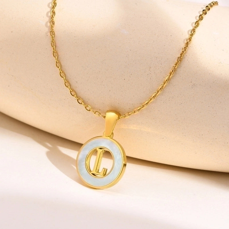 201 Stainless Steel INS Style Minimalist Plating Hollow Out Inlay Letter Shell Necklace Pendant