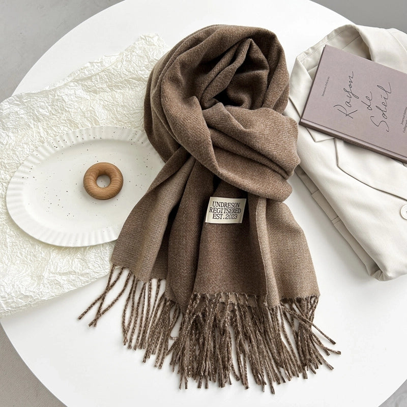 Women's Basic Solid Color Imitation Cashmere Tassel Scarf