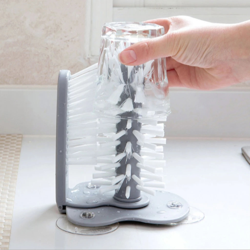 Wall Suction Cup Glass Cleaning Brush. Rotating Plastic Bottles Cleaner