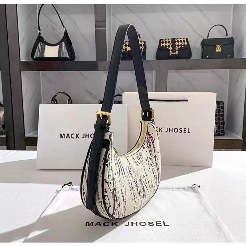 Women's Medium All Seasons Pu Leather Printing Basic Shell Zipper Shoulder Bag Underarm Bag