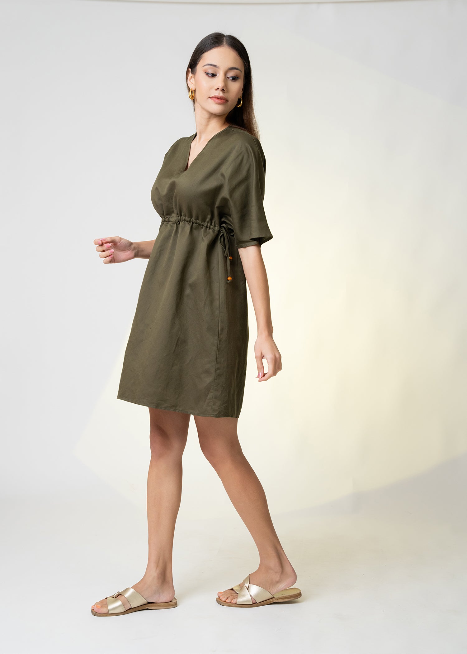 V Neck Draw Cord Dress