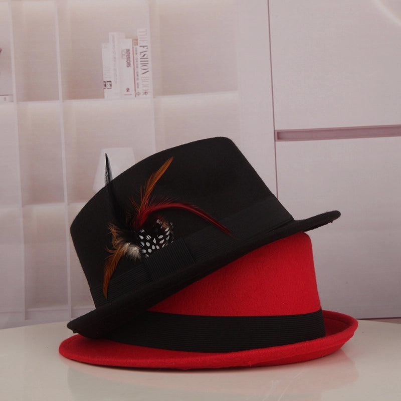 Spring And Autumn New Hat  Casual Ostrich Fur  Retro Feather Jazz Hat Women's Woolen Basin Hat