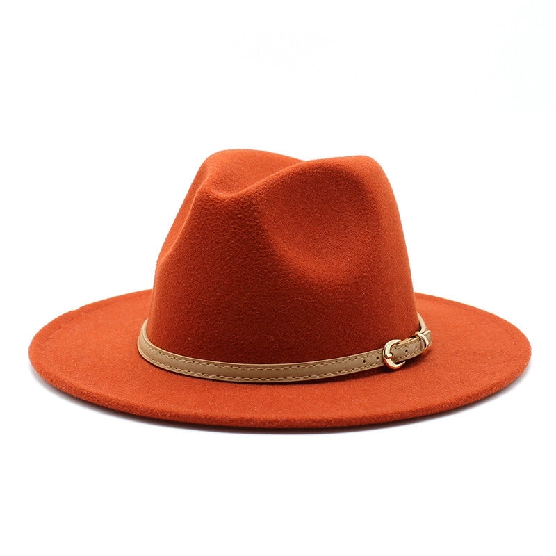 Unisex Basic Solid Color Big Eaves Flat Eaves Fedora Hat