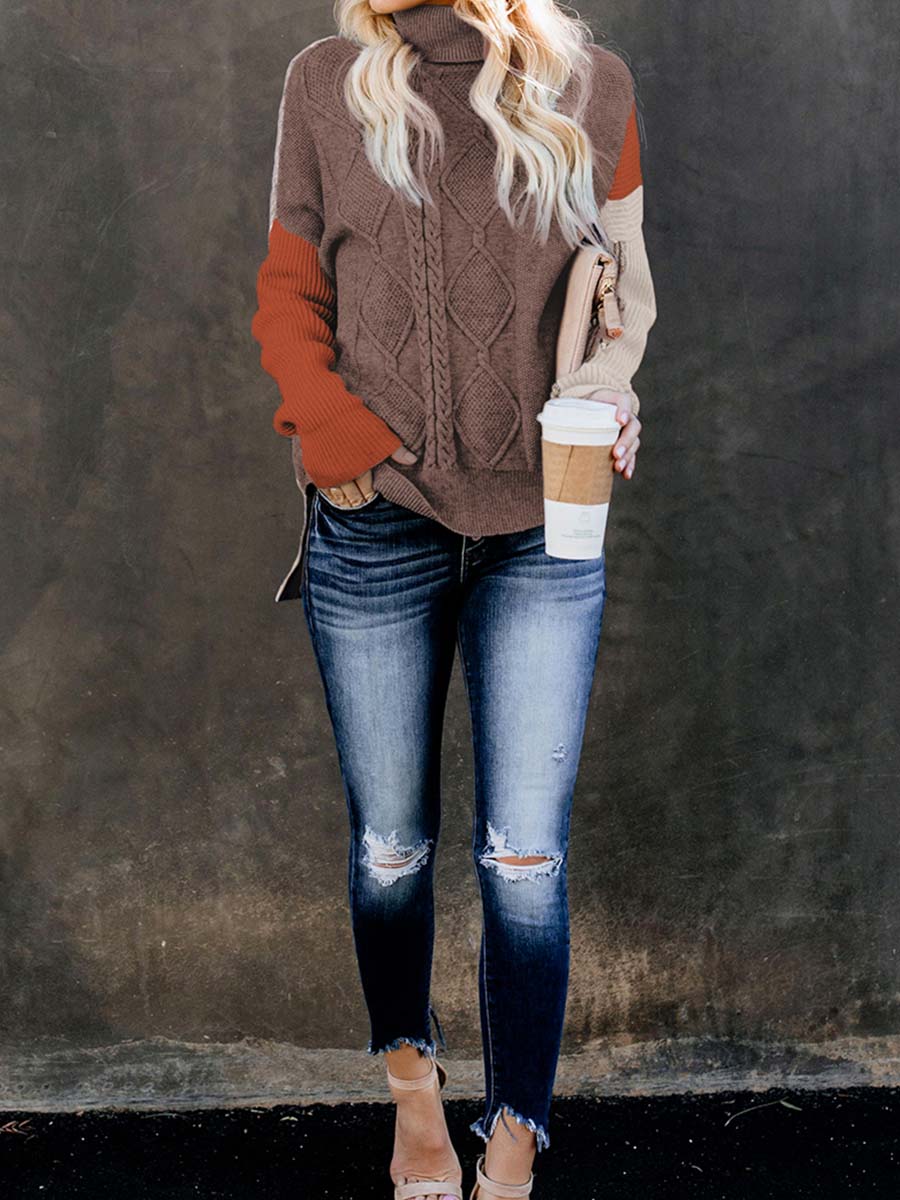 Stitching Turtleneck Sweater