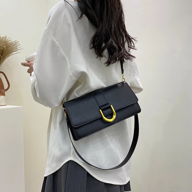 Women's Medium Pu Leather Solid Color Classic Style Streetwear Sewing Thread Square Lock Clasp Underarm Bag