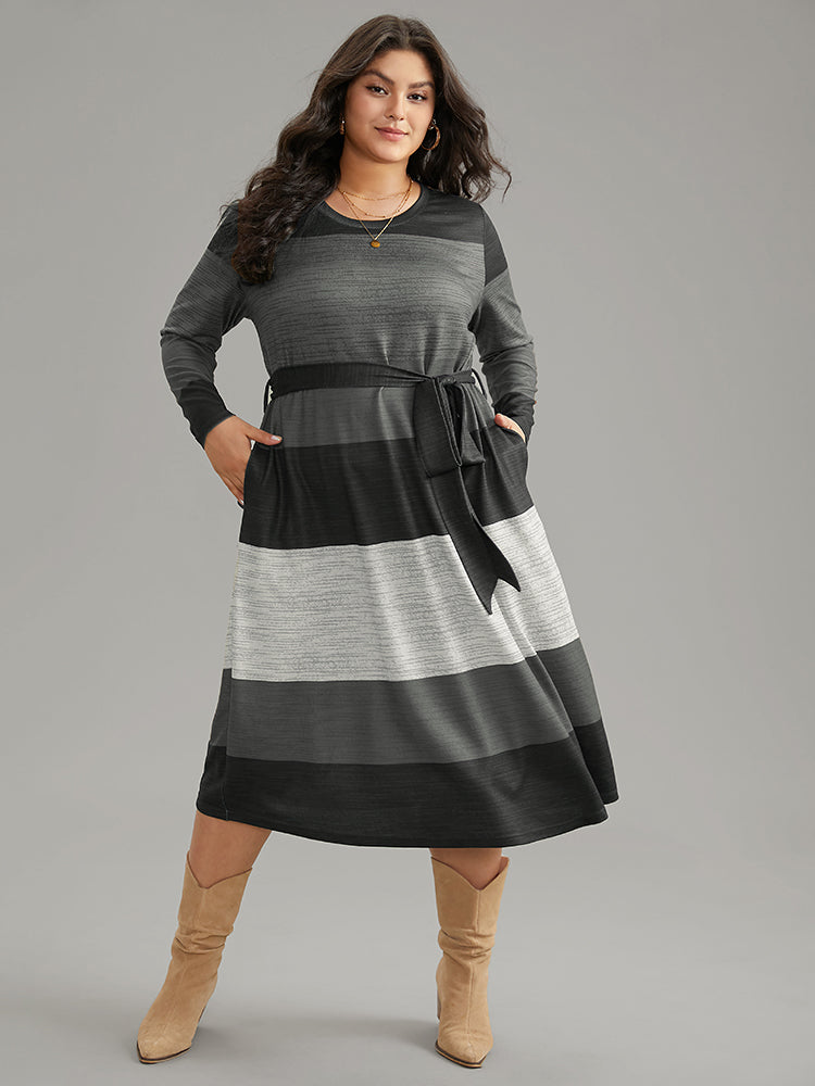 Colorblock Contrast Heather Belted Dress