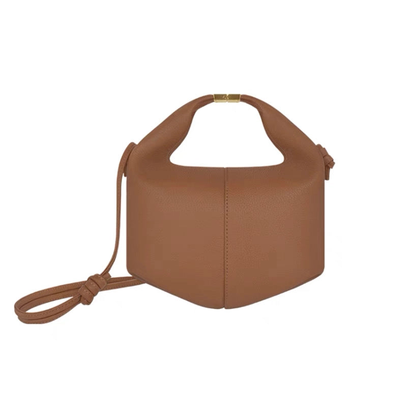 Women's Mini Leather Solid Color Elegant Basic Dumpling Shape Magnetic Buckle Tote Bag