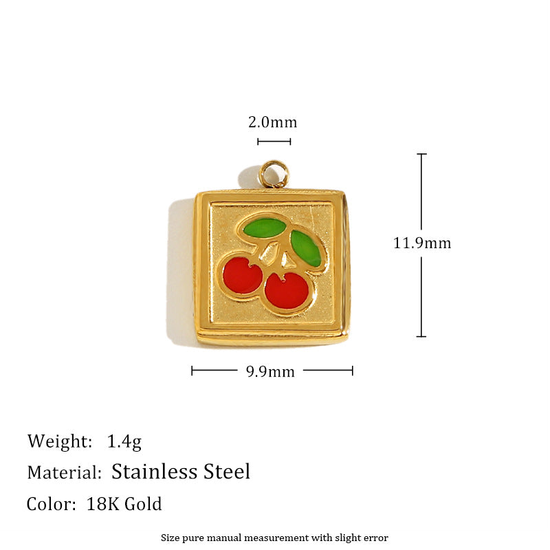 Hot Selling Diy Necklace Accessories Stainless Steel Plated 18K Gold Drop Oil Drop Love Wings Cherry Pendant