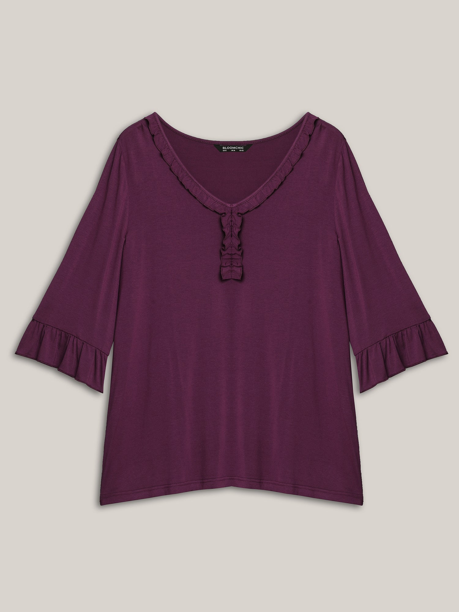 Wood-Ear Collar Ruffled Sleeve Top