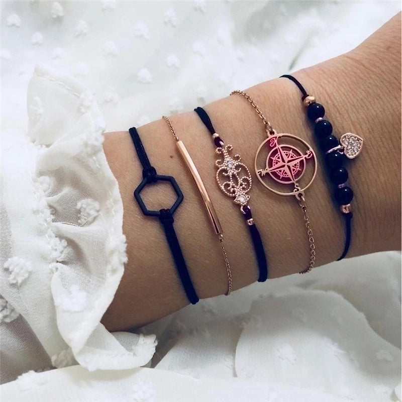 Casual Retro Minimalist Letter Rainbow Moon Stainless Steel Alloy Beaded Drawstring Inlay Artificial Diamond Gold Plated Silver Plated Bracelets
