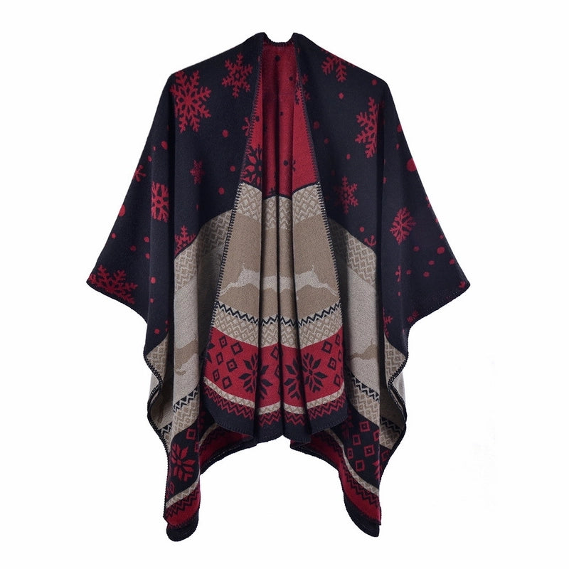 Women's Streetwear Snowflake Deer Imitation Cashmere Shawl