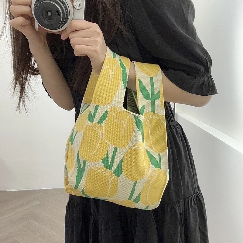 Women's Medium Polyester Color Block Flower Butterfly Cute Open Handbag Shopping Bags