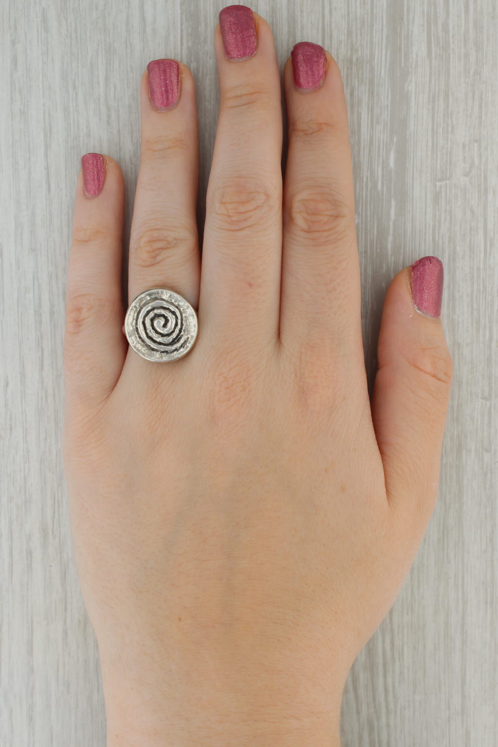 Swirl Statement Ring Hammered Sterling Silver Size 8.5