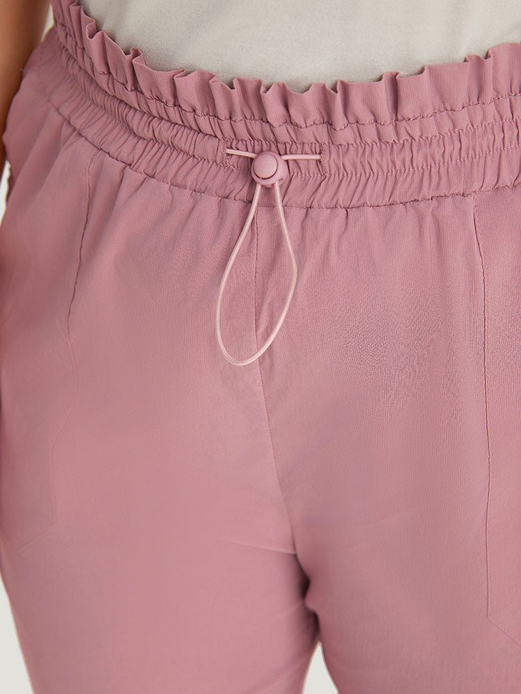 Plain Paperbag Waist Drawstring Hem Slant Pocket Pants