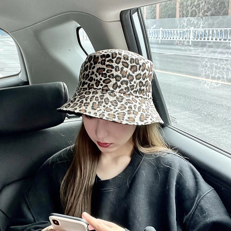 Leopard Hat Women's Fisherman Hat Spring And Summer Double-sided Fashion Face Cover Fashion American Street Korean Style Fashionable Thin Basin Hat