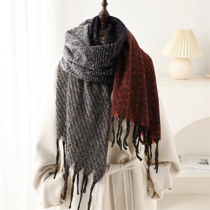 Women's Minimalist Classic Style Color Block Imitation Cashmere Tassel Scarf